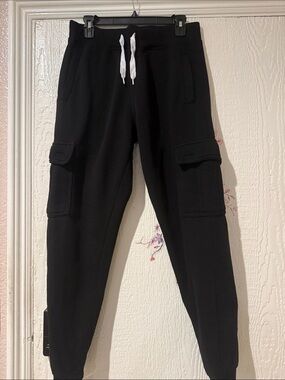 Black Cargo Sweatpants with White Drawstring
